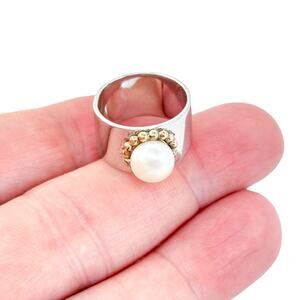 ATI 14K Gold Sterling Silver 925 Pearl Ring Vintage Sterling Silver 925 | Size 6